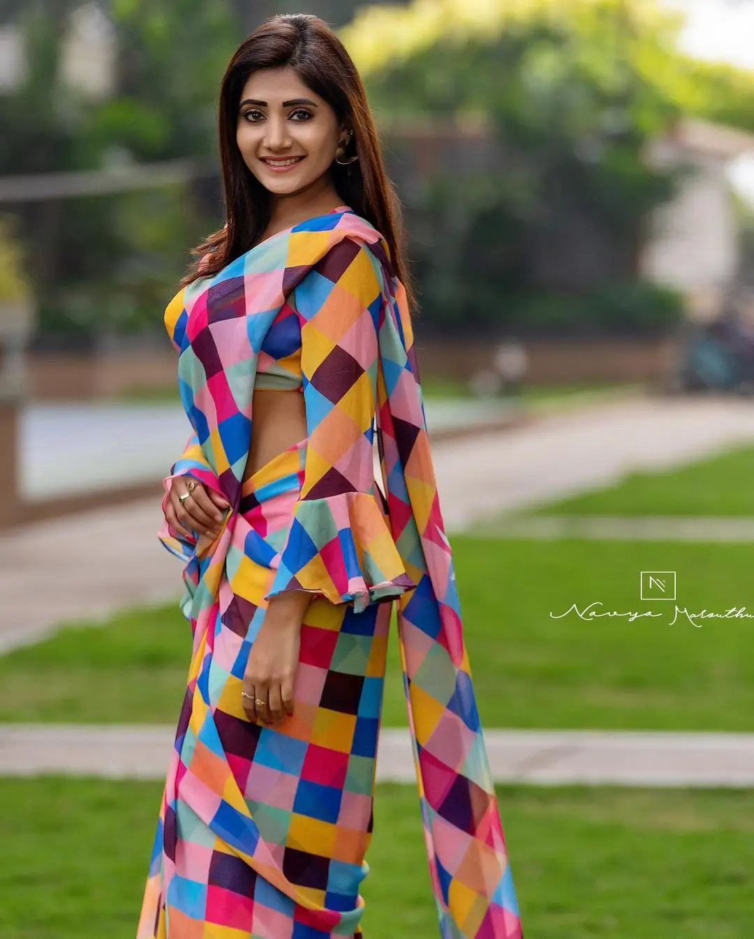 Vasanthi Krishnan Wearing Blue Saree Blouse